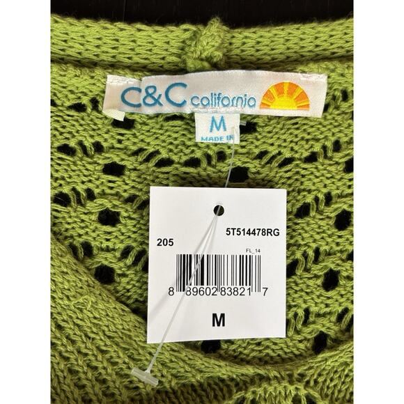 C&C California Knit Crochet Dress Green Size Medium Lined Bell Sleeves - Picture 3 of 14